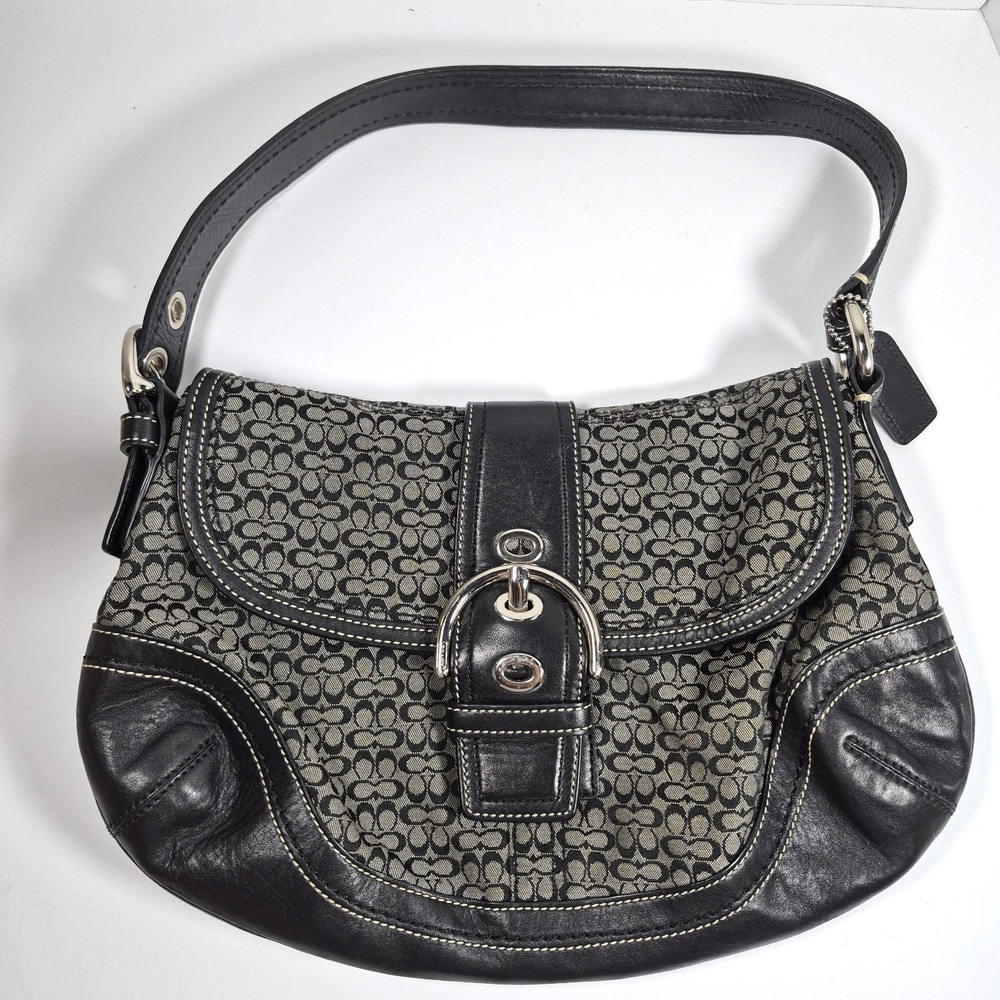 Vtg Y2K Coach F10926 Soho Black Leather & Signature C Canvas Shoulder Bag